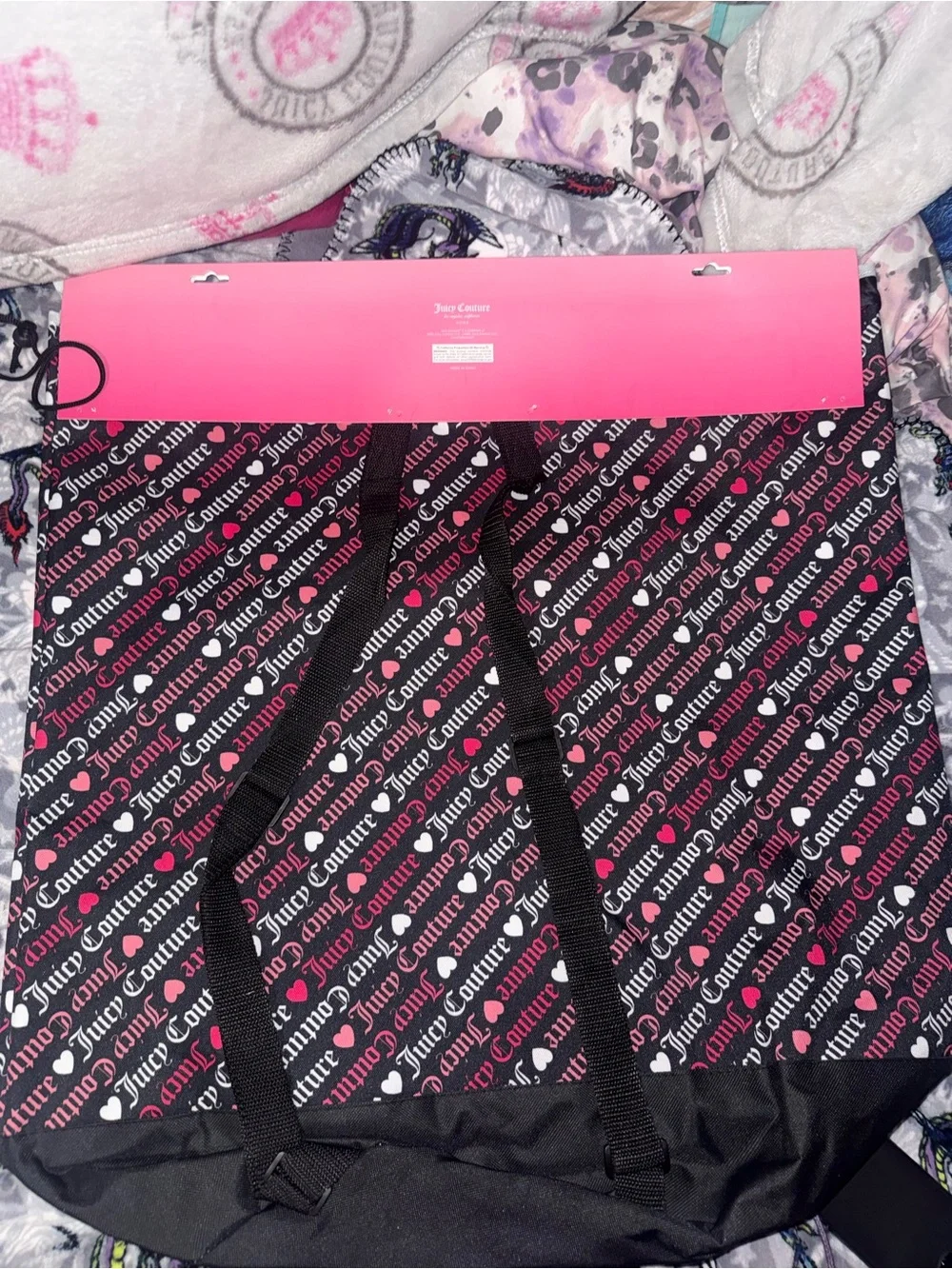 Juicy Couture Black Pink & White Logo Backpack Laundry Bag